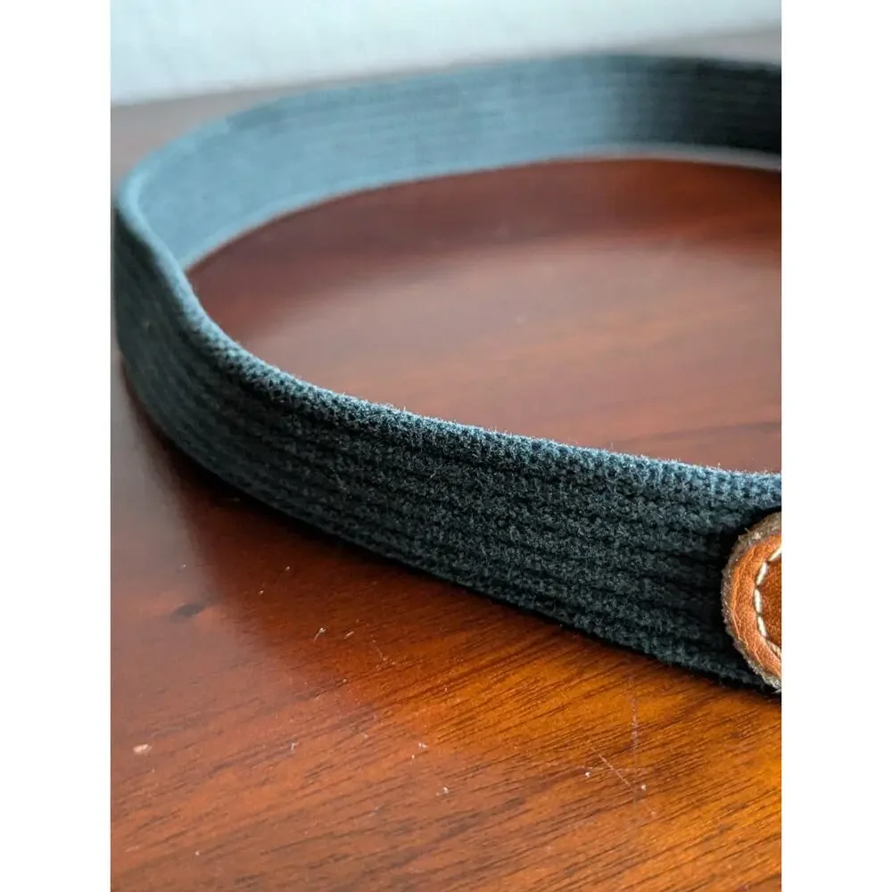 VTG Dooney & Bourke Navy Blue Brown Leather Surcingle Web Belt Womens 30 Preppy